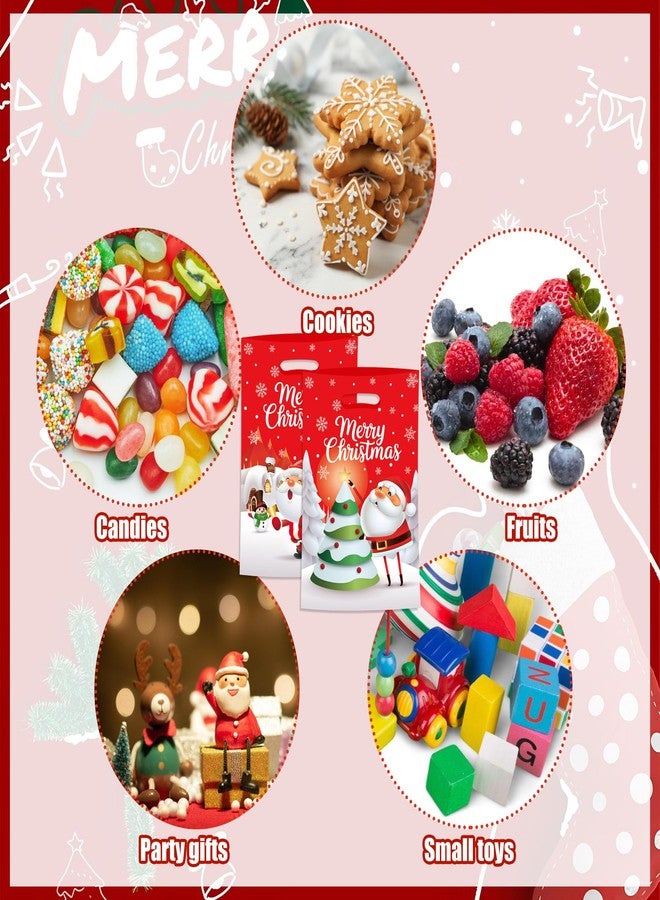 peony man 60 PCS Merry Christmas Goodie Bags Santa Claus Plastic Gift Bag with Handle Xmas Cute Double-Sided Printed Treat Candy Bags Xmas Theme Red Party Favor Bag for Winter Holiday Party Supplies - Image 5